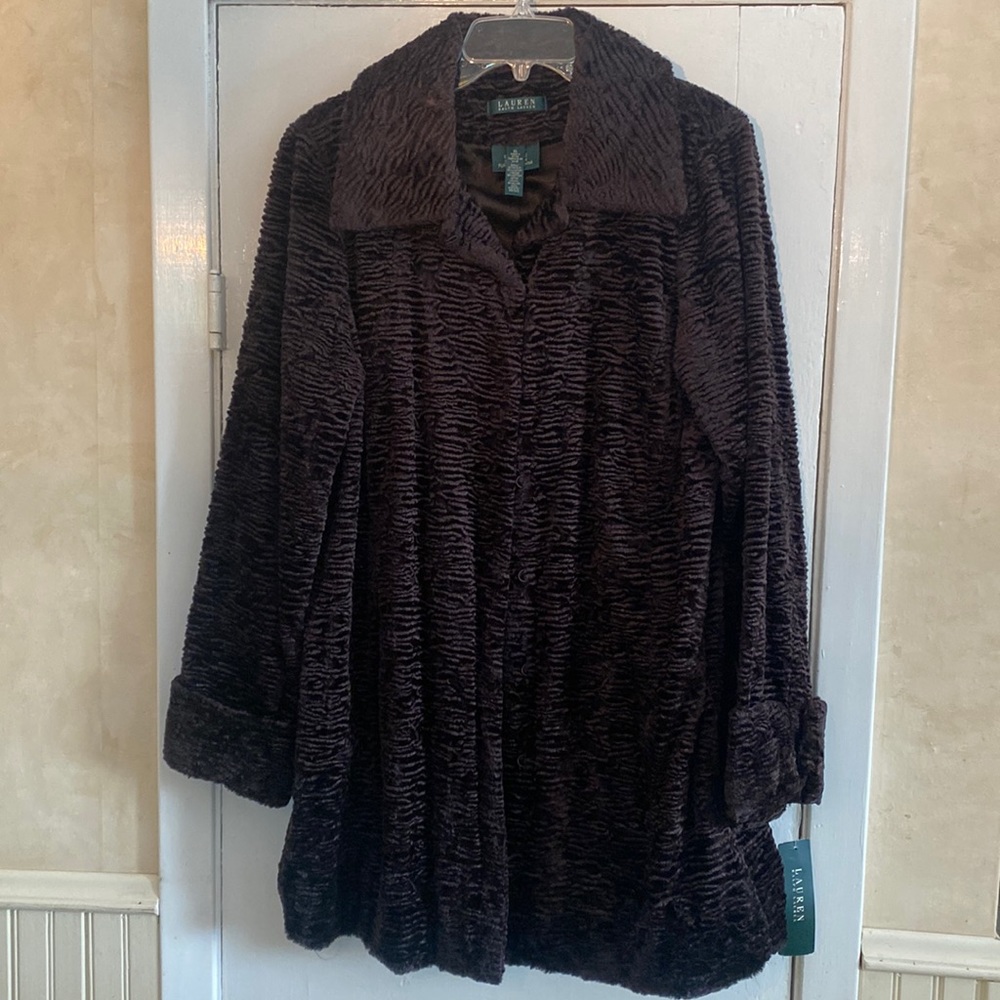 Lauren Ralph Lauren NWT XL brown faux fur coat. - Picture 1 of 10